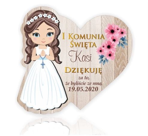 Personalizowane naklejki 7cm x 25szt. I Komunia, serce, dla dziewczynki, Woreczek, Podziękowanie dla gości