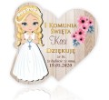 Personalizowane naklejki 7cm x 25szt. I Komunia, serce, dla dziewczynki, Woreczek, Podziękowanie dla gości
