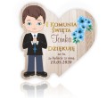 Personalizowane naklejki 7cm x 25szt. I Komunia, serce, dla chłopca, Woreczek, Podziękowanie dla gości