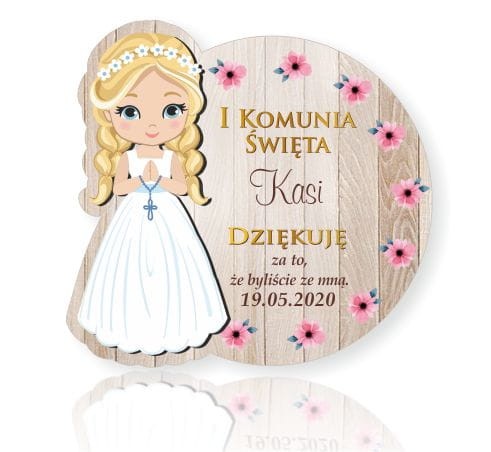 Personalizowane naklejki 7cm x 25szt. I Komunia, dla dziewczynki, Podziękowanie dla gości