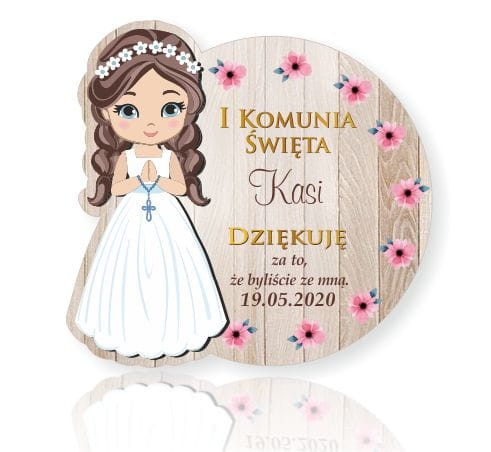 Personalizowane naklejki 7cm x 25szt. I Komunia, dla dziewczynki, Podziękowanie dla gości