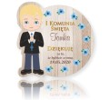 Personalizowane naklejki 7cm x 25szt. I Komunia, dla chłopca, Podziękowanie dla gości