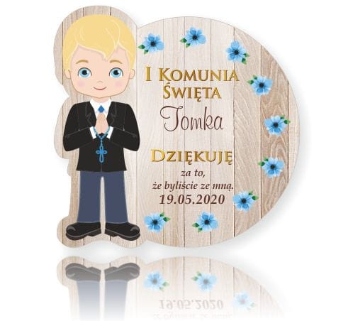 Personalizowane naklejki 7cm x 25szt. I Komunia, dla chłopca, Podziękowanie dla gości