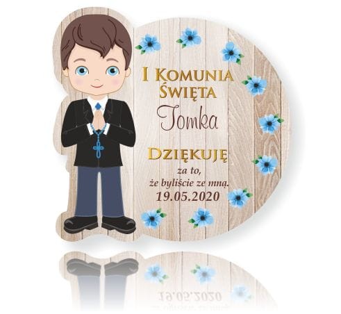 Personalizowane naklejki 7cm x 25szt. I Komunia, dla chłopca, Podziękowanie dla gości