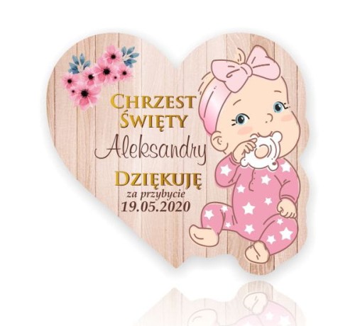 Chrzest, Różowy magnes dla dziewczynki, Woreczek, Podziękowanie dla gości