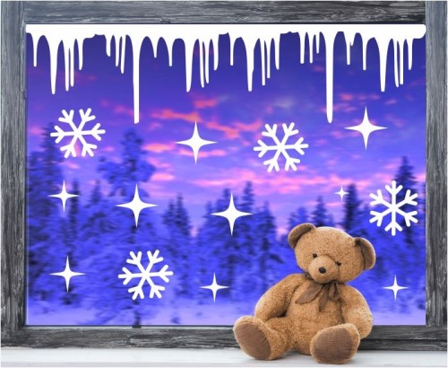 Naklejki swiateczne na szyby snieg sople lodu