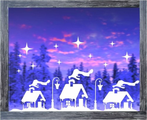 Naklejka domki w sniegu, gwiazdy,  boze narodzenie ZIM102.jpg