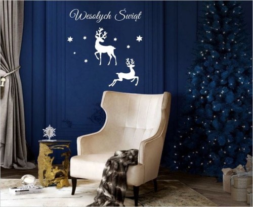 Naklejka aniolki, napis wesolych swiat, renifery, gwiazdki ZIM079.jpg