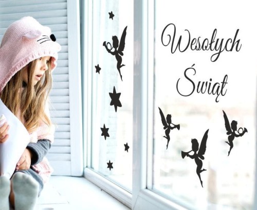 Naklejka swiateczna, napis wesolych swiat, aniolki, gwiazdki ZIM086.jpg