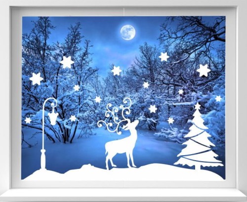 Naklejka swiateczna, snieg, zima, latarnia, renfer, jelonek ZIM107.jpg