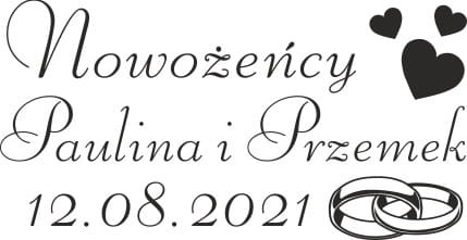 Naklejki ślubne na samochód, Nowożeńcy, imiona, data ślubu, obrączki