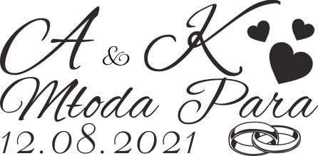 Naklejki ślubne na samochód, inicjały, data ślubu, Młoda Para