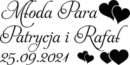 Naklejki ślubne na samochód, Młoda Para, imiona, data ślubu, serca 007