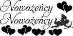 Naklejki ślubne na samochód, 2x Nowożeńcy, Kupidyn, Serca 012