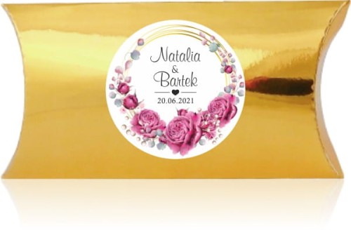 Pudełko z naklejką Piękne róze na złotym tle