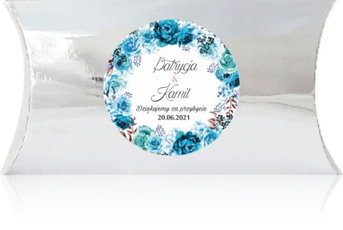 Pudełko z naklejką Wianek z niebieskich kwiatów, niebieskie róże