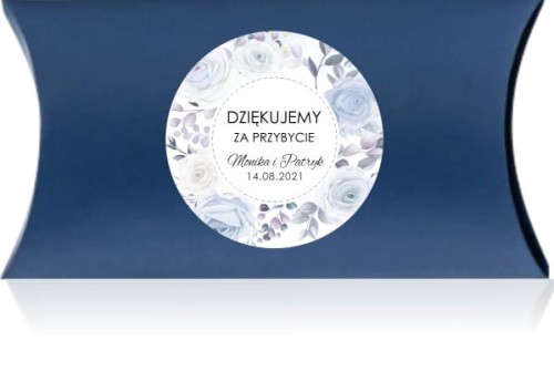 Pudełko z naklejką , pastelowe niebieskie kwiaty, róże
