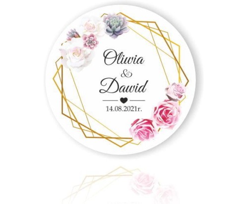 Magnes,  Podziękowania dla gości, białe i różowe kwiaty, róże, złota ramka