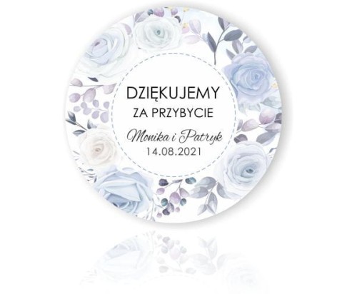 Magnes,  Podziękowania dla gości, pastelowe niebieskie kwiaty, róże