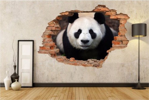 Naklejki na ścianę 3d widok dziura w ścianie konie zwierzęta, psy, koty, słonie, tygrysy