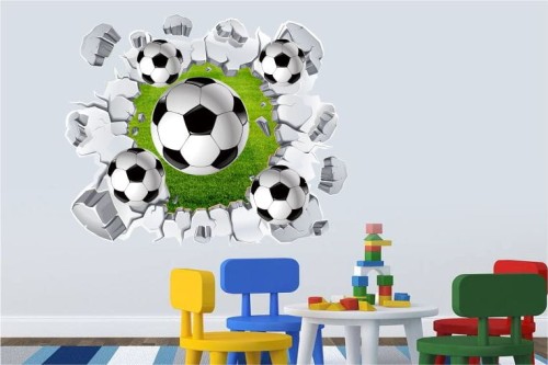  Naklejki 3D, naklejki na ścianę 3D piłka nożna, dziura w ścianie