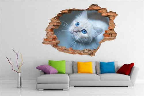 Naklejki na ścianę 3d widok dziura w ścianie konie zwierzęta, psy, koty, słonie, tygrysy